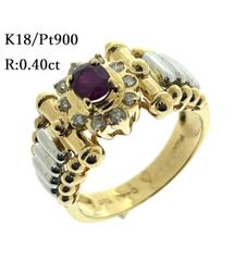 新品仕上済み K18 Pt900 ルビー リング ダイヤモンド R:0.40ct 14号 鑑別書 指輪 ダイヤ プラチナ 金 ♯1073011361