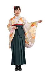 06-B×袴:深緑(袴下帯:赤×黒)_袴 LL [KYOETSU] [キョウエツ] 袴セット 二尺袖着物 花和柄 無地袴 3点セット(着物、袴、袴下帯) レディース (袴 LL, 06-B×袴:深緑(袴下帯:赤×黒))