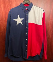 MADE IN USA製 TEXAS COTTON 長袖ボタンダウンシャツ トリコロール Mサイズ