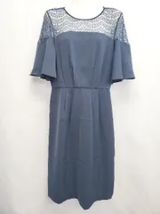 ◇ ⊂ Aperi nano universe レース フレアスリーブ 半袖 膝丈 パーティードレス サイズ38 ネイビー レディース E  【1506250012101】