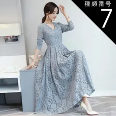 種類7：ブラック/XL ワンピース ワンピドレス フレアスカート ロング ロング丈  9分丈 アンクル丈 袖あり 長袖 萌袖 Vネック  カシュクール フレア Aライン 切り替えデザイン レース 刺繍 チュール シフォン フリル  ウエストマーク 透け感 シー