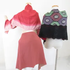 ショール 3点セット 表絹 レース部分レーヨン  黒ｘピンクｘえんじ色