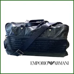 中古●エンポリオアルマーニ●総柄型押しボストンバッグ ブラック レザー 保存袋付き ロゴ ショルダー紐付き ARMANI  質