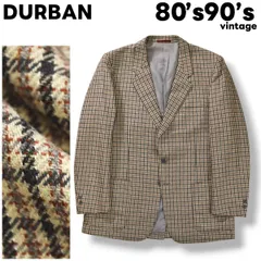 80s 90s ヴィンテージ ダーバン DURBAN 2B シングル テーラード ジャケット ノッチドラペル センターベント 背抜き 98 AB6 チェック柄 ベージュ x グレー フォーマル ビジカジ メンズ