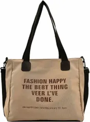 S.T.S.G 2WAY トートバッグ ショルダーバッグ キャンバス 肩掛け 斜めがけ ユニセックス A4 大容量 軽量 英字 ファスナー(ベージュ)