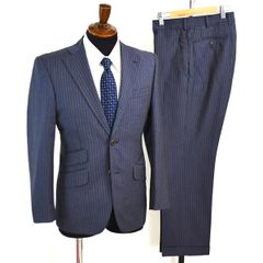 5XA065】CHESTER BARRIE 2つボタン シングルスーツ S Y5 ダークネイビー ストライプ ノータック 極 定番 人気 通勤 営業 夏物 春夏 薄手 【中古】【メンズビジネス】202501