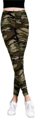 goodspoon 迷彩 カモフラージュ 柄 レディース スキニー パンツ アウトドア ヨガ(ダークグリーン,  Free Size)