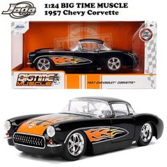 JADATOYS 1:24 BTM 1957 Chevy Corvette Black Flames ミニカー