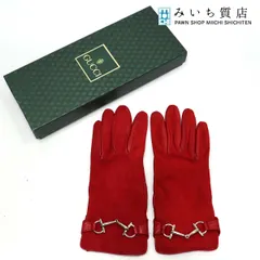 グッチ GUCCI 手袋 赤 レザー シルク ホースビット グローブ レッド 防寒 6 H1499のサムネイル