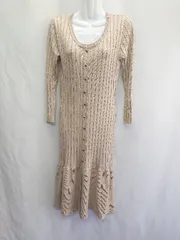 ◇ ⊇ JULIA BOUTIQUE ジュリアブティック リブニット 長袖 ロング ワンピース サイズ表記なし ベージュ系 レディース E  【1411210014180】