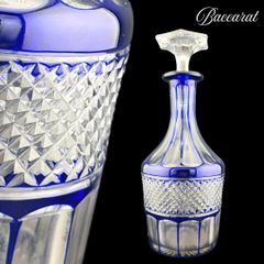 【希少】アンティークバカラの大型デキャンタ、1896年頃 ルイ・フィリップモデル 超細密ダイヤモンドカット コバルトブルー 被せクリスタルが最高に美しい H035
