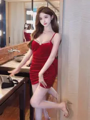 キャバドレス ベルベット ミニ タイト パーティー/ナイトクラブ/ラウンジ 高級感 セクシー エレガント スリット有 高見え パーティー/クラブ/ラウンジ/同窓会/披露宴 S～XL 光沢感 ドレスコード対応 裏地 サイズ展開S～XL