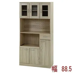 ハイキッチンボード 70685 ホワイトオーク 食器棚 キッチンボード キッチン 収納 レンジ台 おしゃれ 引っ越し 送料無料のサムネイル