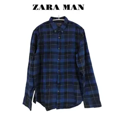 ZARA MAN  ザラマン　チェック　メンズ　L ブルー　ポロシャツ　長袖