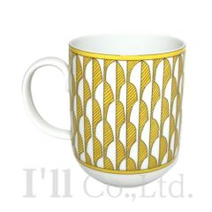 【新品同様】HERMES　エルメス　ソレイユ　ドゥ　エルメス　マグ　No1　041031P　陶器　イエロー　ホワイト　ブランド食器　テーブルウェア　西洋食器　300ml　マグカップ　珈琲カップ　コップ　ヒマワリ 向日葵【中古】【70819】