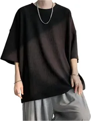 X-cross クロス 五分袖 tシャツ メンズ 夏 薄手 半袖 無地 ゆったり 大きいサイズ オーバーサイズ ビッグシルエット スポーツ ストリート カジュアル お洒落 トレーニング 韓国 ファッション 5分袖(ブラック,  M)