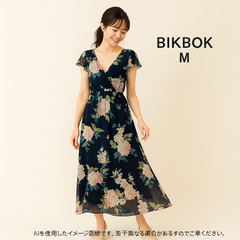 AB0456 BIKBOK 花柄ロングワンピース Mサイズ フレア袖 フレアシルエット ブラック系 春 夏