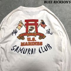 BUZZ RICKSON'S ロングスリーブTシャツ プリント 神風 CAMP FUJI SAMURAI CLUB U.S.MARINES USMC アメリカ海軍 海兵隊 ロンT 長袖カットソー ホワイト 白 バズリクソンズ