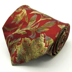 キミジマ ブランド ネクタイ シルク ボタニカル柄 総柄 メンズ レッド KIMIJIMA PARIS TOKYO 【中古】