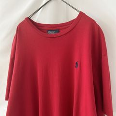 M 90s～ ポロバイラルフローレン Uネック クルーネック ワンポイント Tシャツ 無地 赤