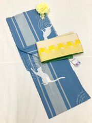 «花ラブリ»☆現品限り☆LY273B　新品 　浴衣  水色　猫　ねこ　ネコ　3850-N3　和装　ゆかた　白ねこ　白猫