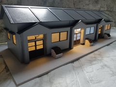 【HO】【夜景】木造無人ローカル駅舎　ストラクチャー（★照明付）着色　完成品 HO】【夜景】木造無人ローカル駅舎 ストラクチャー（☆照明付