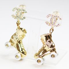 シャネル ローラースケート イヤリング メタル ストラス ゴールド/シルバー C24C ココマーク Sランク【中古】  