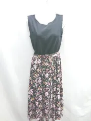 ◇ ⊂◎ Andemiu アンデミュウ 花柄 ノースリーブ ロング ワンピース サイズM ブラック系 レディース E  【1410290000564】