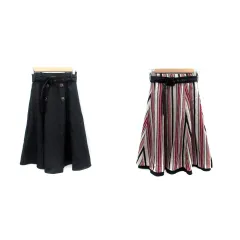 トッコ TOCCO フレアスカート ミモレ丈 ストライプ柄 ベルト付き リバーシブル M マルチカラー 黒 ブラック /HO33