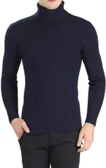 BENQUE(ベンケ) チクチクしないニット セーター メンズ タートルネック 無地 カジュアル 長袖 ビジネス 冬 タートルネックセーター(ネイビー,  XL)