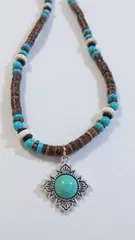 メンズ・レディース✨️ターコイズーウッドネックレス✨️新品　　　　ココナッツウッドネックレス　　　ココナッツビーズネックレス　　　ウッドネックレス　　　ターコイズアクセサリー　　　ネックレスターコイズ　　　ターコイズネックレス　　　ボヘミアンネックレス