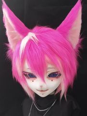 着ぐるみヘッド ウサギ耳 ライトピンク 兎面 全頭ヘッド ケモノ