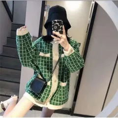 ☆ グリーン ☆ フリーサイズ ☆ ツイードニット カーディガン ツイード風 カーディガン カーデガン レディース ツイードニットカーディガン ツーイード ツイードニット 秋 冬 ニット ゴールドボタン オーバーサイズ 大人 カジュアル 厚手 おしゃれ