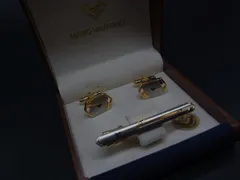 ■美品■ MARIO VALENTINO マリオ ヴァレンティノ ネクタイピン カフスボタン カフリンクス ゴールド系×シルバー系 DY0075 冠婚葬祭 結婚式 葬式