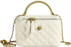 HARGIO(ハルジオ) バニティバッグ ショルダー キルティングバッグ レディース ミニ ショルダーバッグ バニティポーチ コスメバッグ 小さめ メイク レザー調 人気 韓国 可愛い 斜めがけ 肩掛け 鞄 かばん(ホワイト)