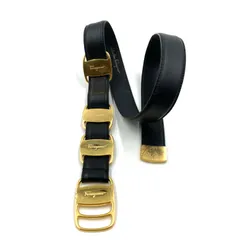 Salvatore Ferragamo サルヴァトーレフェラガモ　ヴァラリボン　レザーベルト　ヴァラチェーン風　ブラック×ゴールド　イタリア製　全長83cm レディース