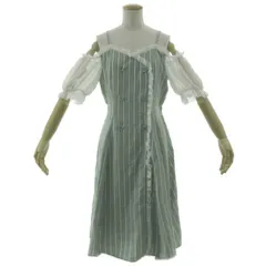 アクシーズファム axes femme ストライプオフショルワンピース TS351X23P レース切替え ミモレ丈 ミント系 ホワイト 白 M