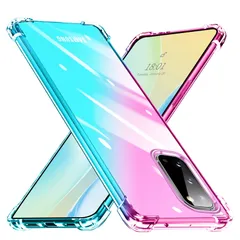 新品 Samsung Galaxy A51 5G 用ケース 耐衝撃 クリア TPU 透明 グラデーションカバー 薄型 ソフト 全面保護 黄ばみなし レンズ保護 軽量 擦り傷防止 滑り防止 サムスン ギャラクシー A51 5G 用スマホケース ピンク+グリーン