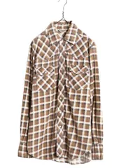 【お得なクーポン配布中!】 70s シアーズ チェック プリント フランネル ウエスタン シャツ メンズ M 古着 ヴィンテージ SEARS 長袖シャツ ネルシャツ スナップボタン