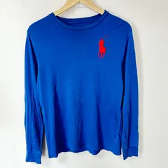 (^w^)b POLO RALPH LAUREN ポロラルフローレン クルーネック 長袖Tシャツ カットソー ロンT トップス コットン 綿100% 刺繍 3 シンプル アメカジ デイリー タウンユース ブルー 青 メンズ サイズL/G