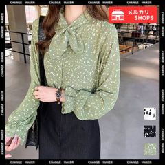 シフォン シャツブラウス レディース 上品 オフィスブラウス 大人 長袖 シャツ 春秋 新作 プリント ゆったり 袖パフスリーブ フリル リボンタイブラウス 薄手 トップス おしゃれ ボウタイリボン 華やか 肌なじみがいい 快適な着心地 98ASNI-001