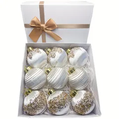 【グラムスタイル】クリスマスオーナメント 9点セット 丸型プラスチック製 吊り下げデコレーション 結婚式・ブライダルシャワー・バレンタイン・多目的ホリデー装飾【選べる3色】【ホワイト】