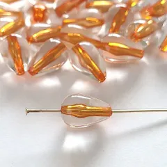 シースルー クリアビーズ 【 12個 14.5mm 】 ドロップ 雫ビーズ カラフル 透明 大人 綺麗 クリア 雫 パー( オレンジ )