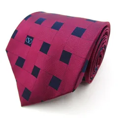 ヴァレンティノ ブランド ネクタイ ロゴ 格子柄 スクエア柄 シルク イタリア製 PO メンズ ワインレッド VALENTINO 【中古】