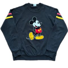 【輸入古着】80s Disney mickey MADE IN USA スウェット ミッキー ディズニー フロッキープリント  ブラック size Ｌアメリカ古着