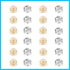 【人気商品】(丸型) かわいい 落ちない フィットキャッチ ピアスロック ダブルロックキャッチ 筒型 18金メッキ 925銀 (12ペア) 24個 ピアスキャッチ ESBAET