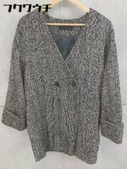 ■ alicia PAGEBOY ページボーイ ノーカラー ダブル コート サイズF ブラック ホワイト レディース  【1102180011681】