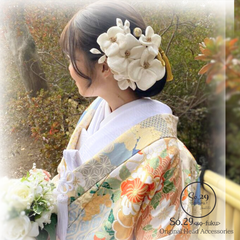 絹花 正絹の花飾り〈ホワイト／7点〉 白無垢・色打掛に｜結婚式 成人式 卒業式 和装 No.220