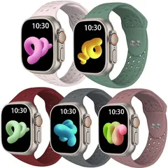 YSITUO 5本セットApple Watch バンドコンパチブル アップルウォッチ( スモーキーモーブ/ミッドナイトカラー/ピンクサンド/ワインレッド/パインニードル・グリーン,  42mm/44mm/45mm M/L)