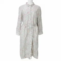 アフタヌーンティー Afternoon Tea ワードローブ WARDROBE 美品 リバティ シャツワンピース ミモレ丈 長袖 花柄 ウエストリボン 比翼仕立て MR ピンク系 X